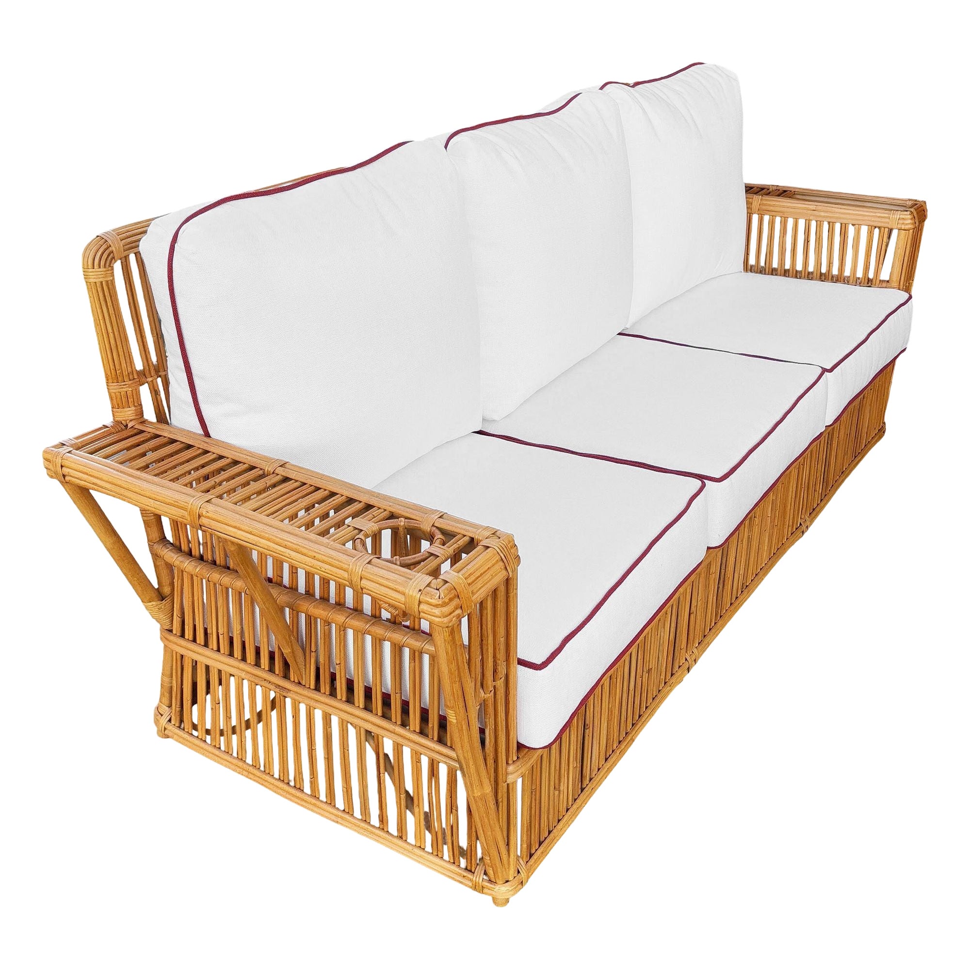 Restored Art Deco Presidents Nantucket Stick Reed Rattan Nantucket 3-Seat Sofa