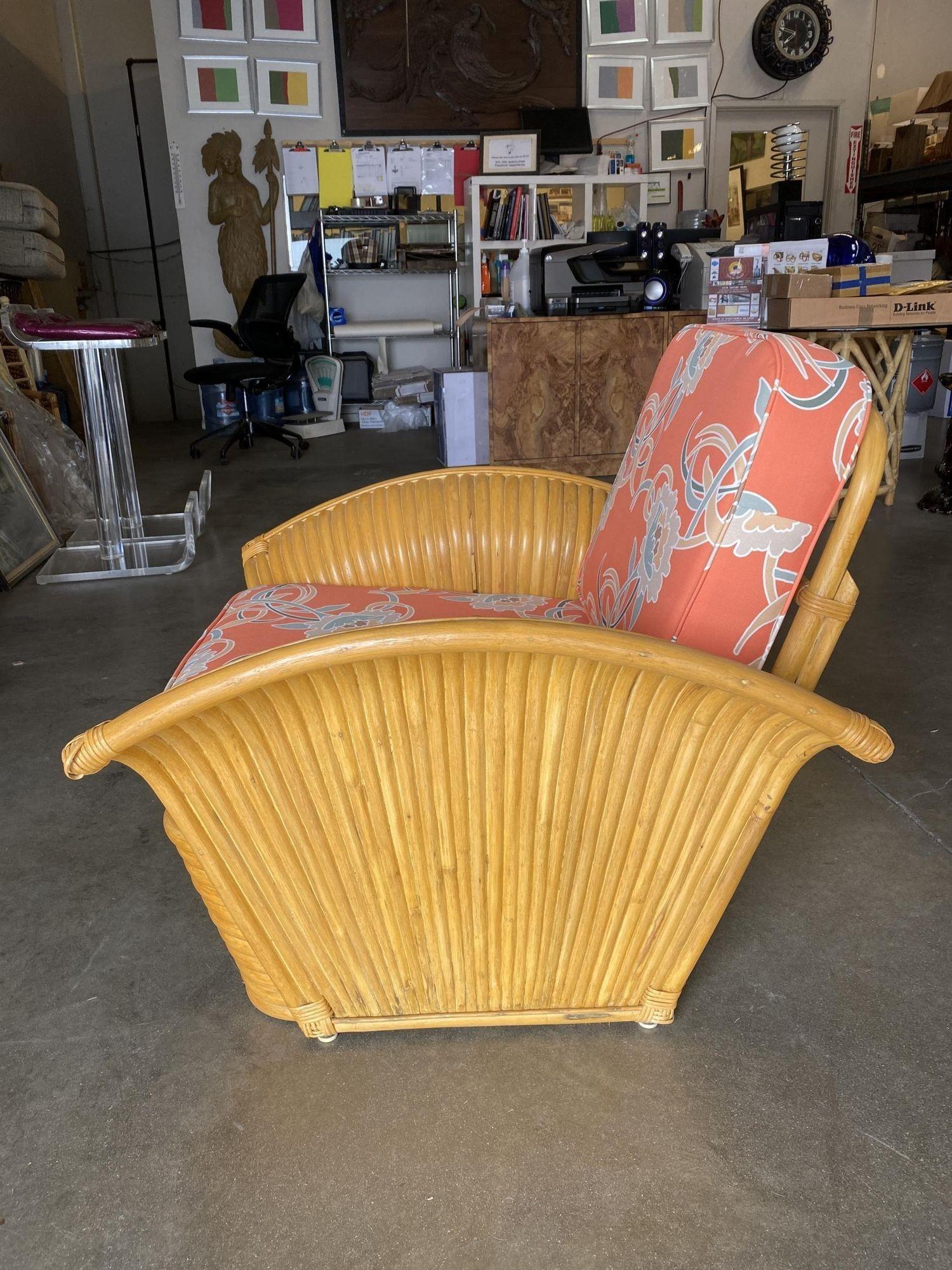 Restored Art Deco Rattan Fan Arm threeSeat Sofa and Lounge Chair