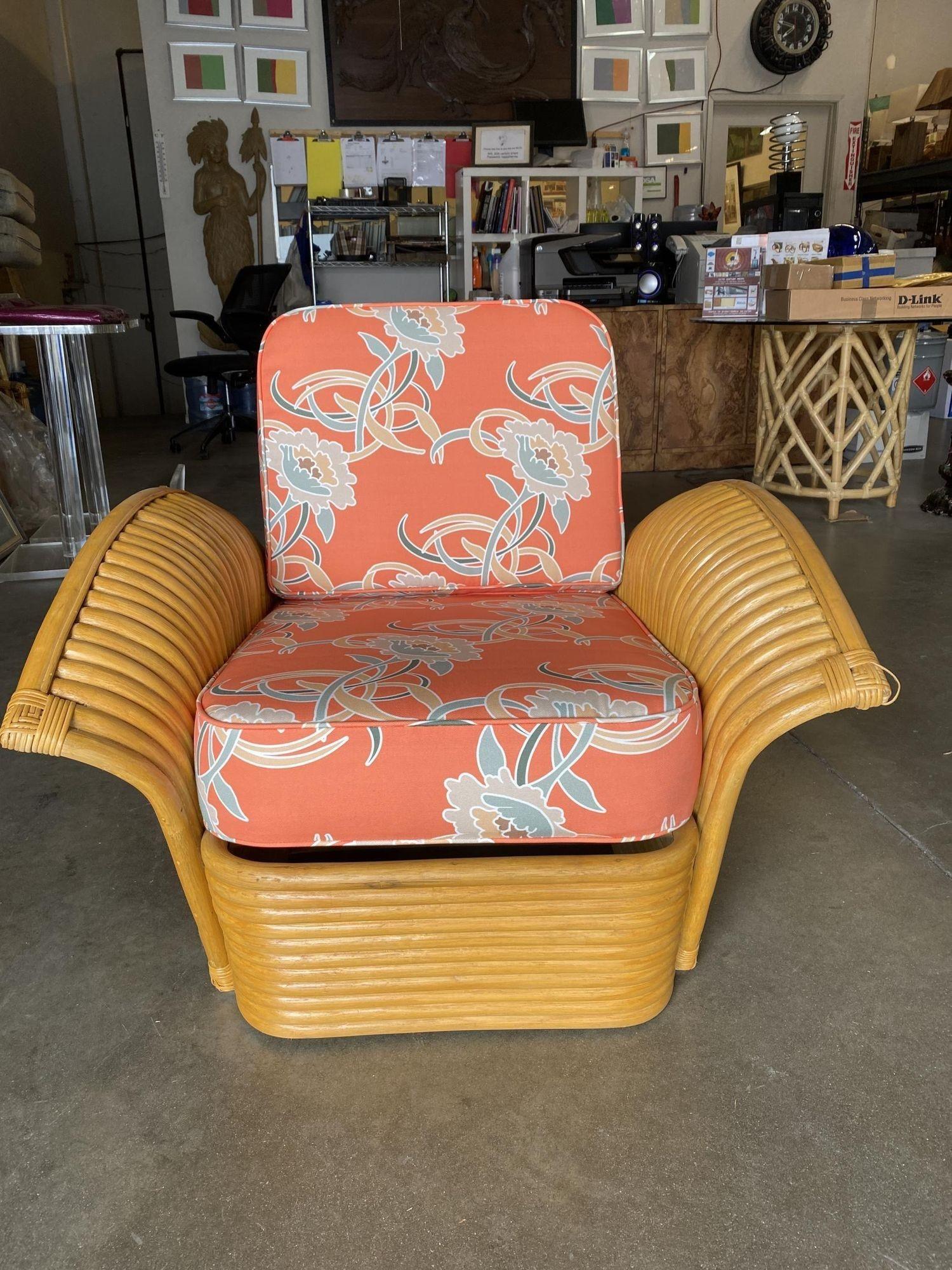 Restored Art Deco Rattan Fan Arm threeSeat Sofa and Lounge Chair