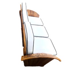 Restored Art Deco Rattan "Fan Arm" Three-Seat Section Sofa w/ Stacked Base