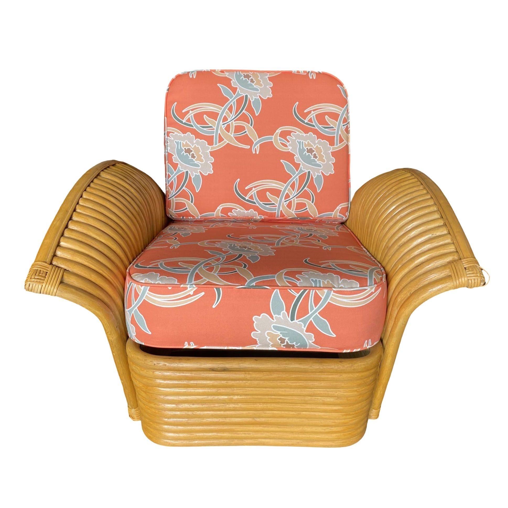 Mid-20th Century Restored Art Deco Rattan Fan Arm three-Seat Sofa & Lounge Chair Livingroom Set For Sale