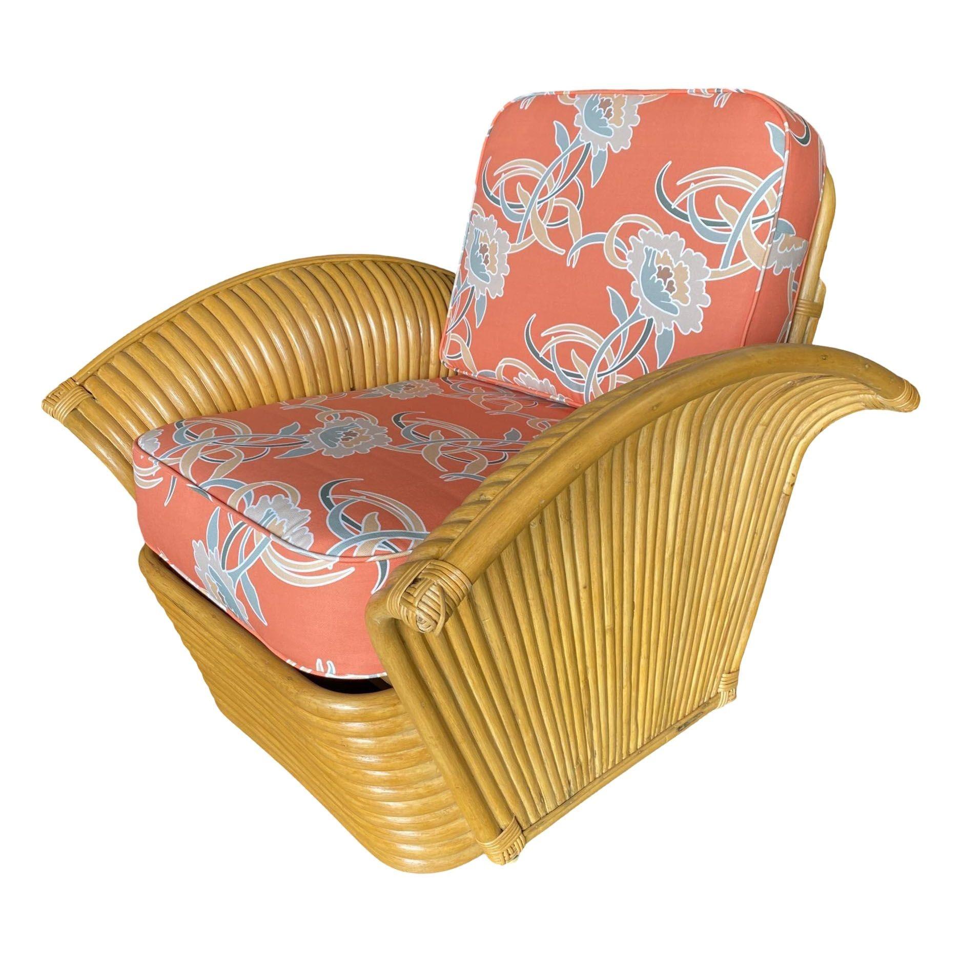 Restored Art Deco Rattan Fan Arm three-Seat Sofa & Lounge Chair Livingroom Set For Sale 3