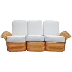 Restauriertes Art-Déco-Rattan-Fächerarm-Dreisitzer-Sofa, selten