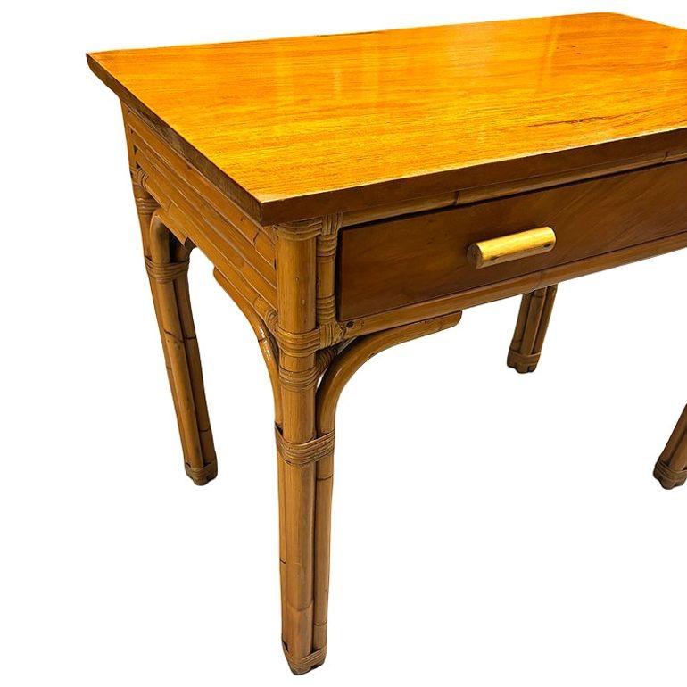 Restored Art Deco Rattan & Mahogany Secretary Writing Desk In Excellent Condition For Sale In Van Nuys, CA