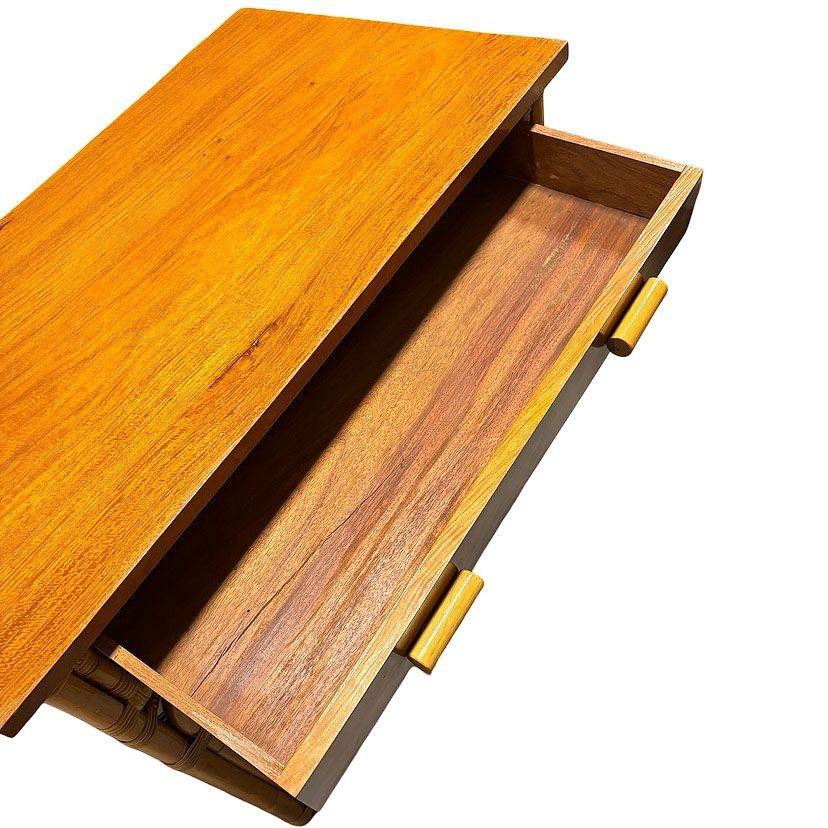 Mid-20th Century Restored Art Deco Rattan & Mahogany Secretary Writing Desk For Sale