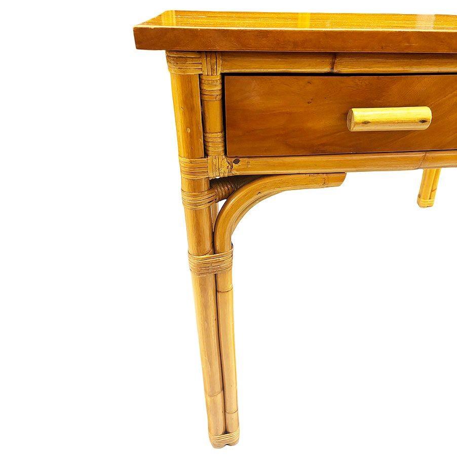 Restored Art Deco Rattan & Mahogany Secretary Writing Desk For Sale 1