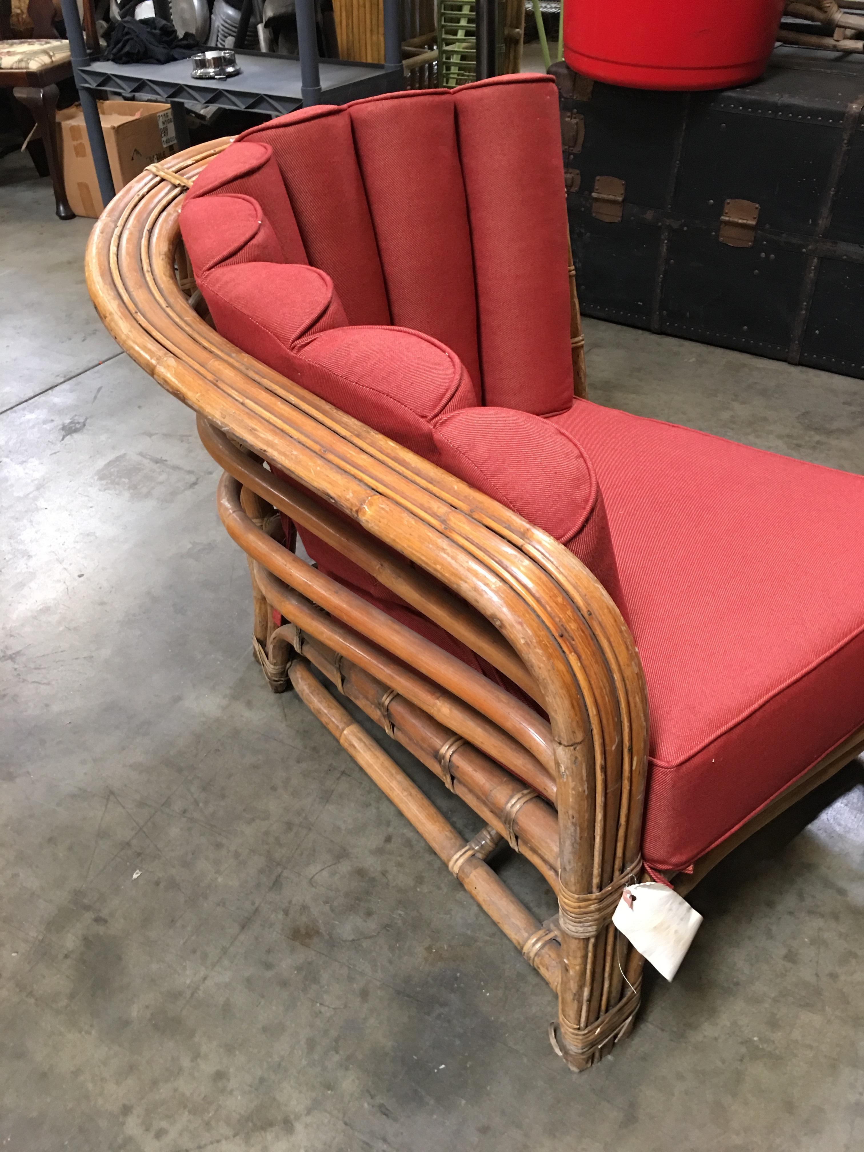 Restored Art Deco Rattan Shell Back Rattan Sectional Loveseat Sofa For Sale 3