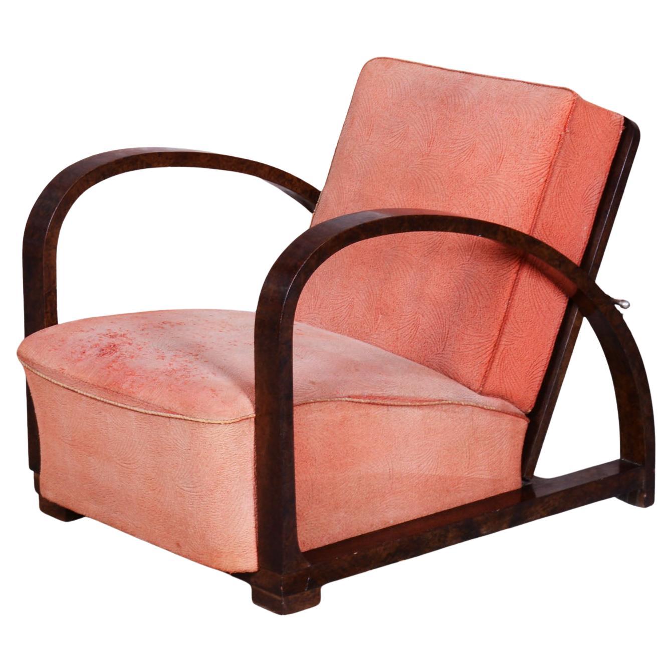 Restored Art Deco Reclining Armchair, by J. Halabala, UP Závody, Czech. 1920s