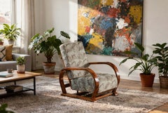 Restored Art Deco Reclining Armchair, Walnut, Chrome, Repolished, Czech, 1930s