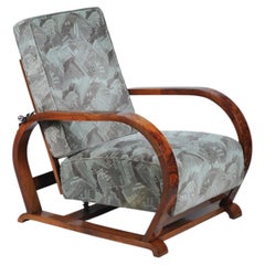 Restored Art Deco Reclining Armchair, Walnut, Chrome, Repolished, Czech, 1930s