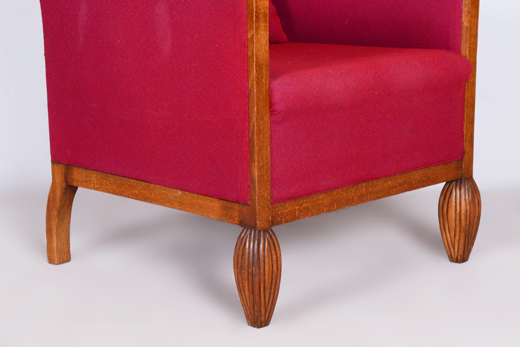 French Restored Art Deco Red Armchair, Beech, Original Upholstery, France, 1930s For Sale