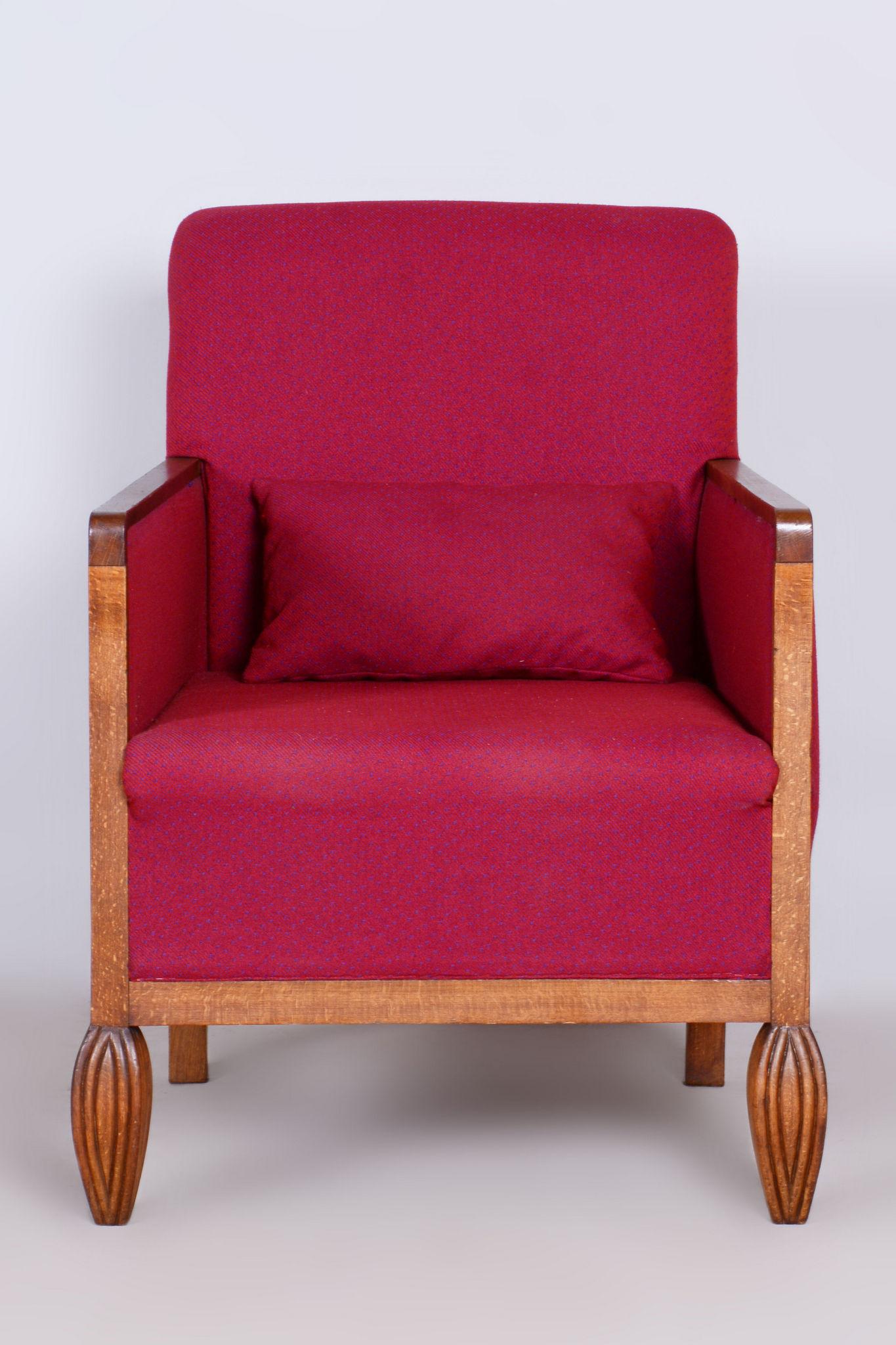Mid-20th Century Restored Art Deco Red Armchair, Beech, Original Upholstery, France, 1930s For Sale