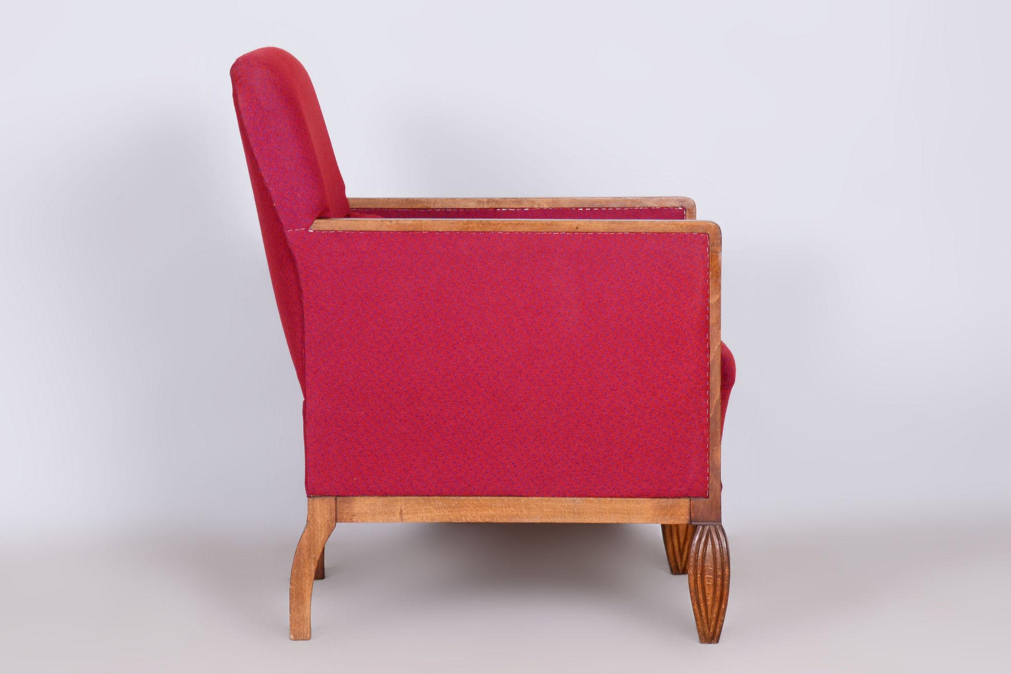 Restored Art Deco Red Armchair, Beech, Original Upholstery, France, 1930s For Sale 1
