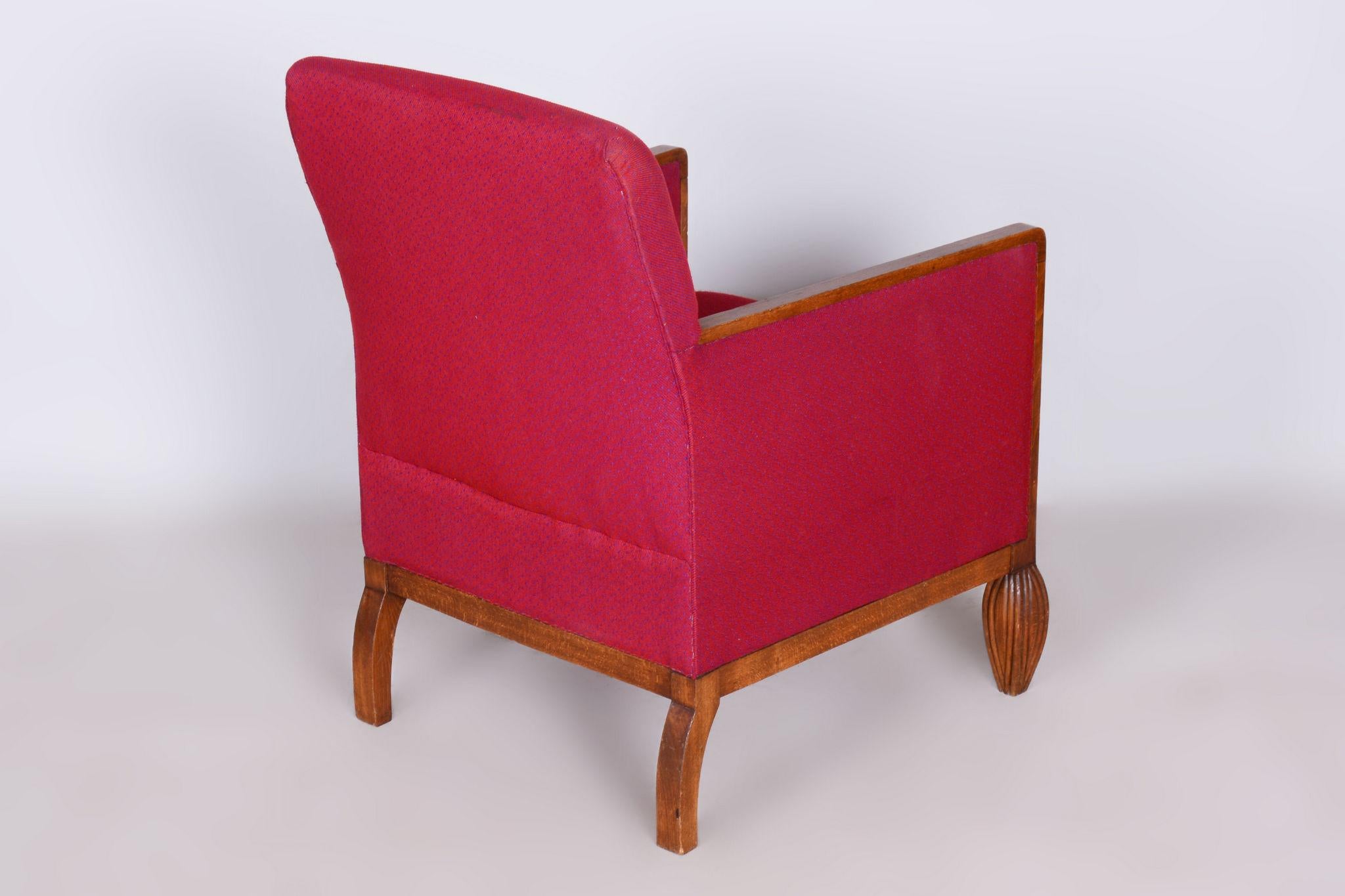 Restored Art Deco Red Armchair, Beech, Original Upholstery, France, 1930s For Sale 3