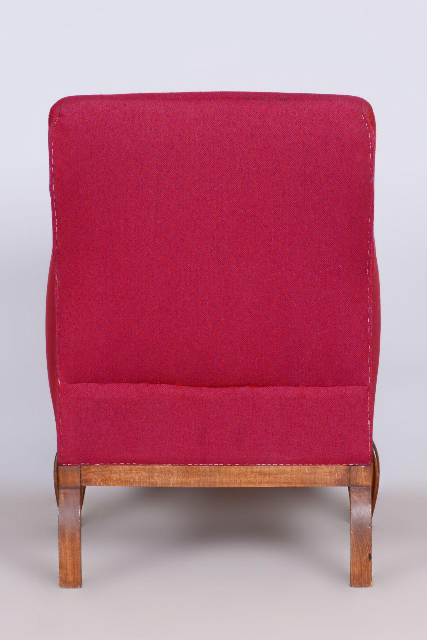 Restored Art Deco Red Armchair, Beech, Original Upholstery, France, 1930s For Sale 4