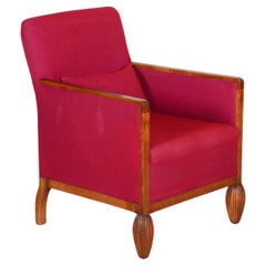 Restored Art Deco Red Armchair, Beech, Original Upholstery, France, 1930s