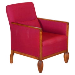 Fauteuil rouge Art Déco restauré, en hêtre, tapisserie d'origine, France, années 1930