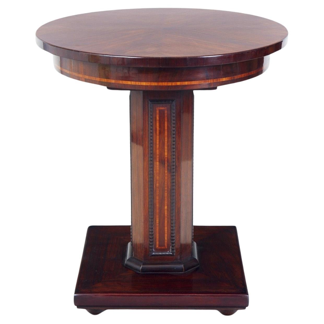 Restored Art Deco Round Small Table, Palisander, Austria, Vienna, 1910s For Sale