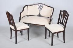 Restored Art Deco Seating Set, Beech, Walnut, Reupholstered, Czech, 1920s