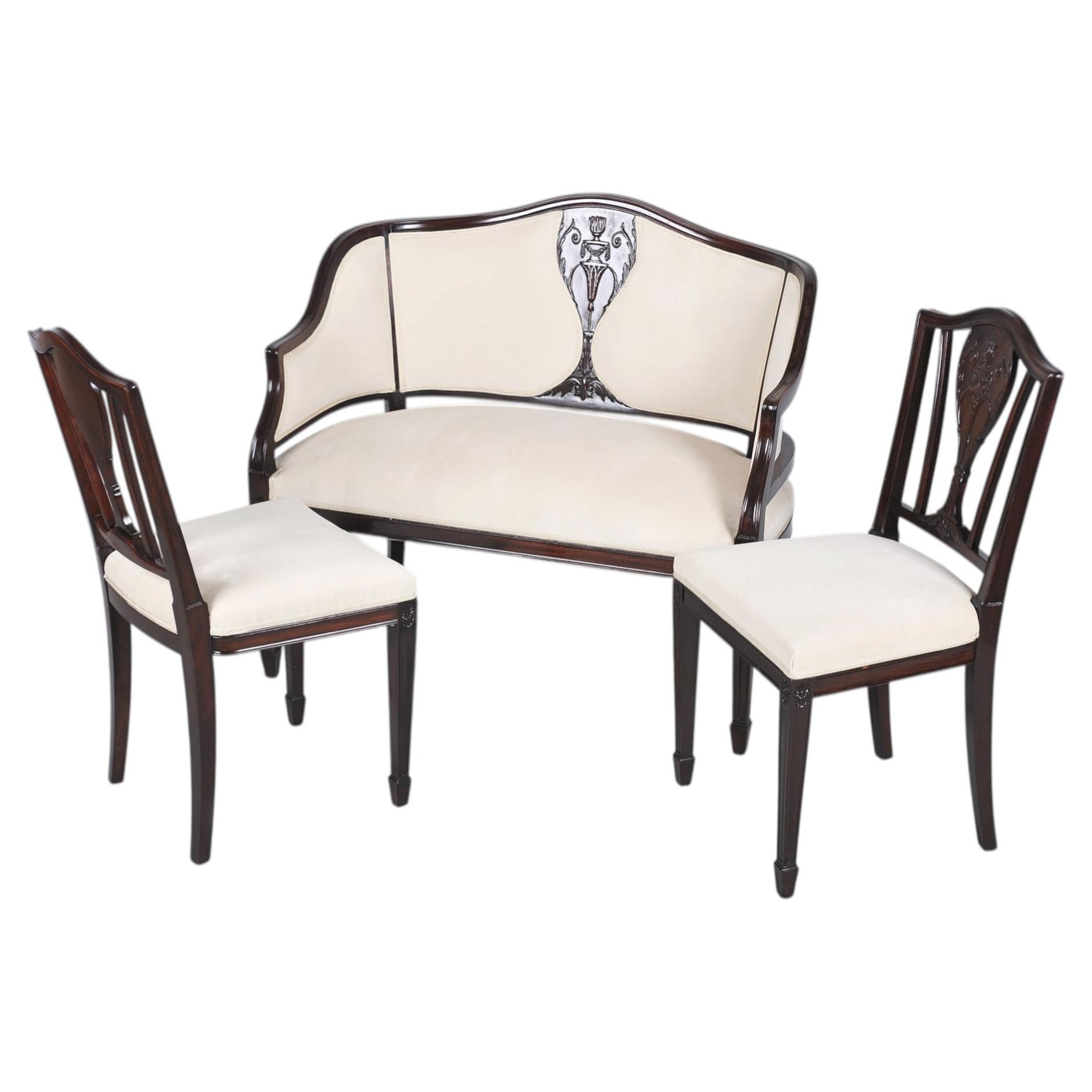 Restored Art Deco Seating Set, Beech, Walnut, Reupholstered, Czech, 1920s For Sale