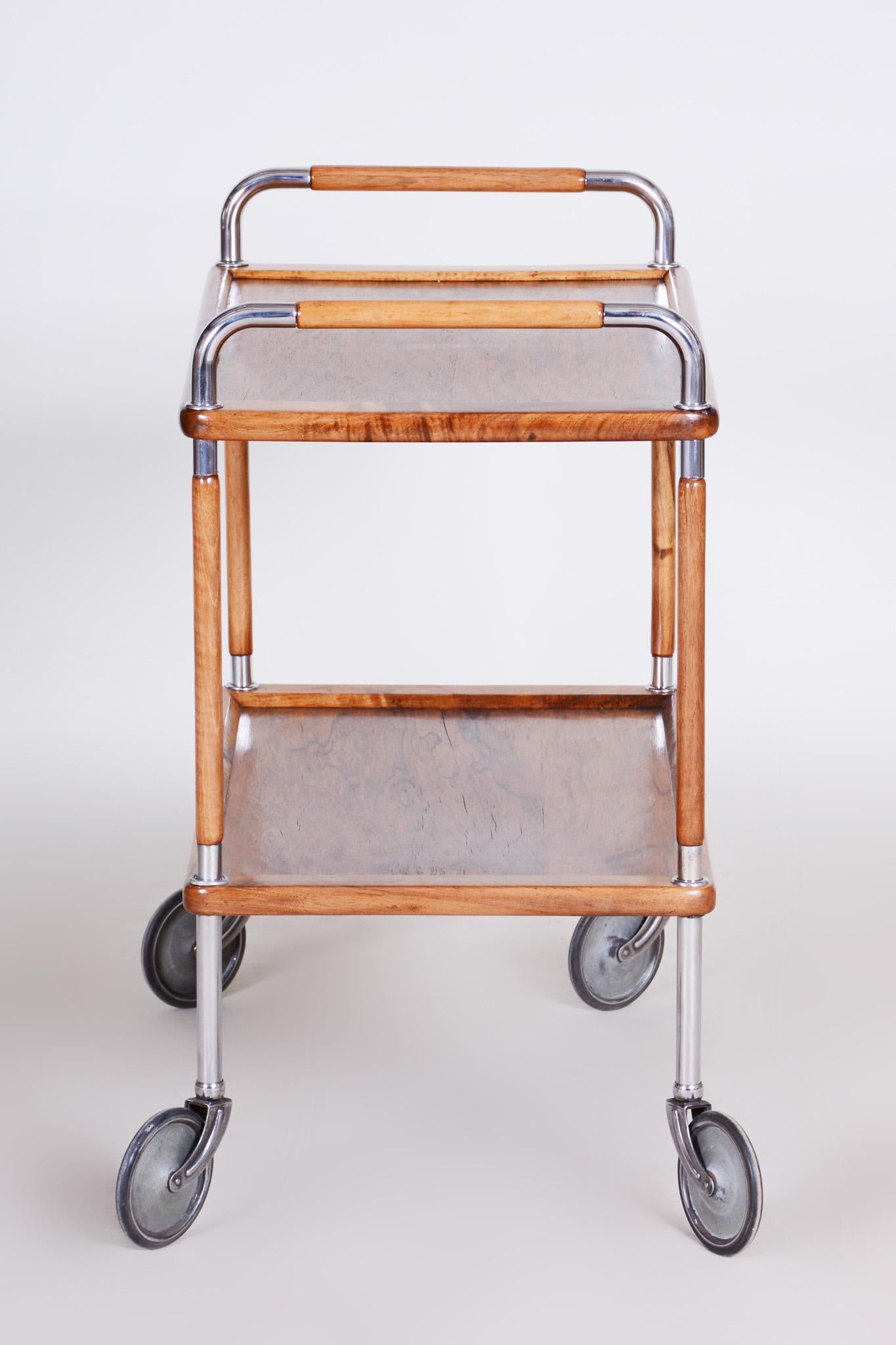 Restored Art Deco Serving Trolley Made in the 1930s by Thonet, Walnut and Steel For Sale 6