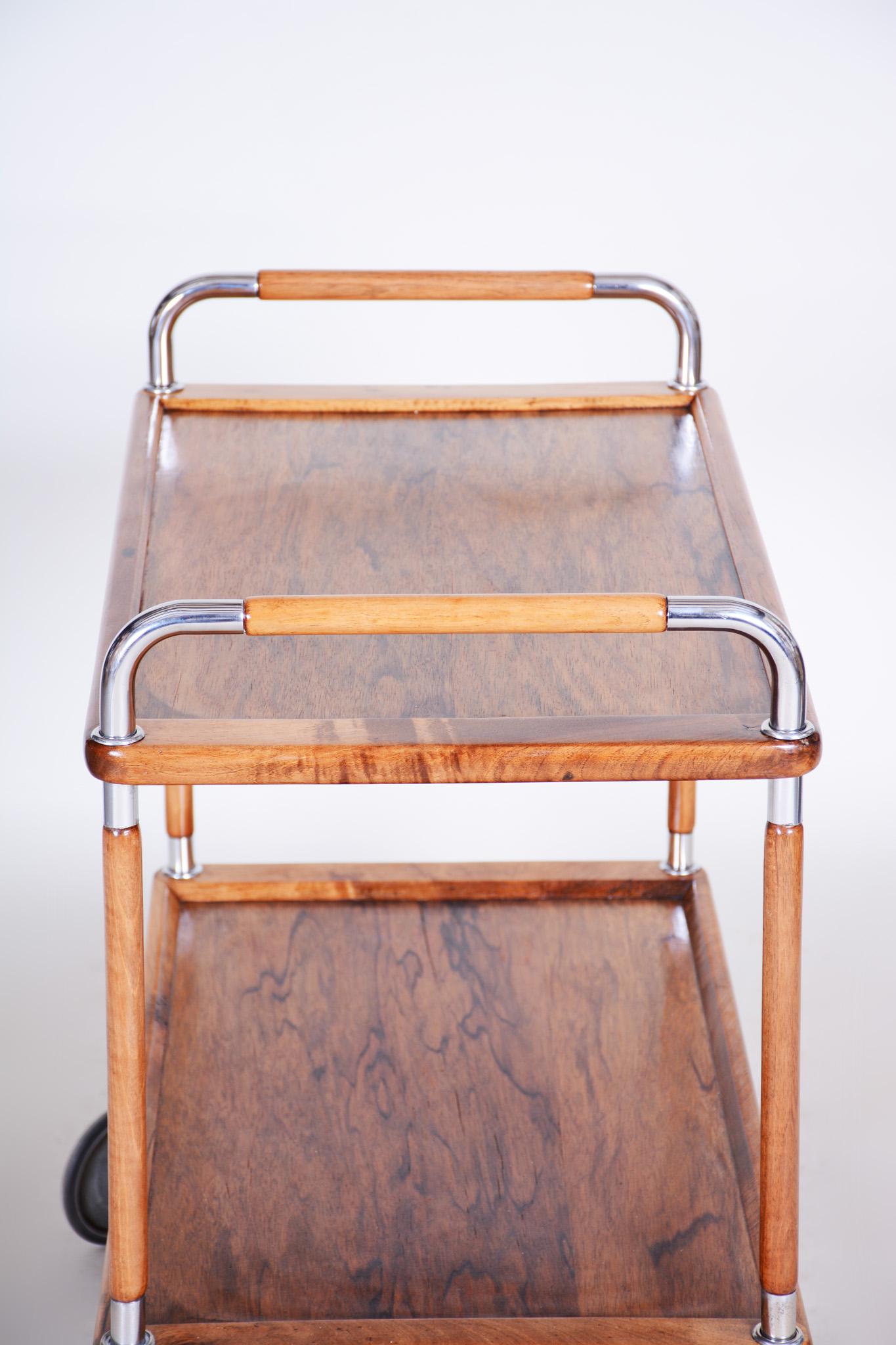 Restored Art Deco Serving Trolley Made in the 1930s by Thonet, Walnut and Steel For Sale 8