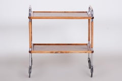 Restaurierter Art-Déco-Servierwagen aus Thonet, Nussbaum und Stahl, hergestellt in den 1930er Jahren