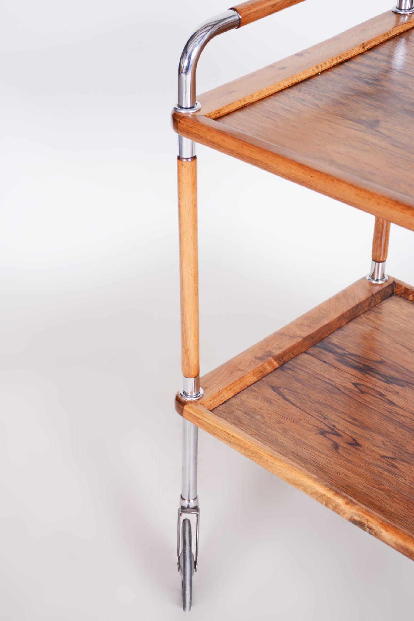 Restored Art Deco Serving Trolley Made in the 1930s by Thonet, Walnut and Steel For Sale 3