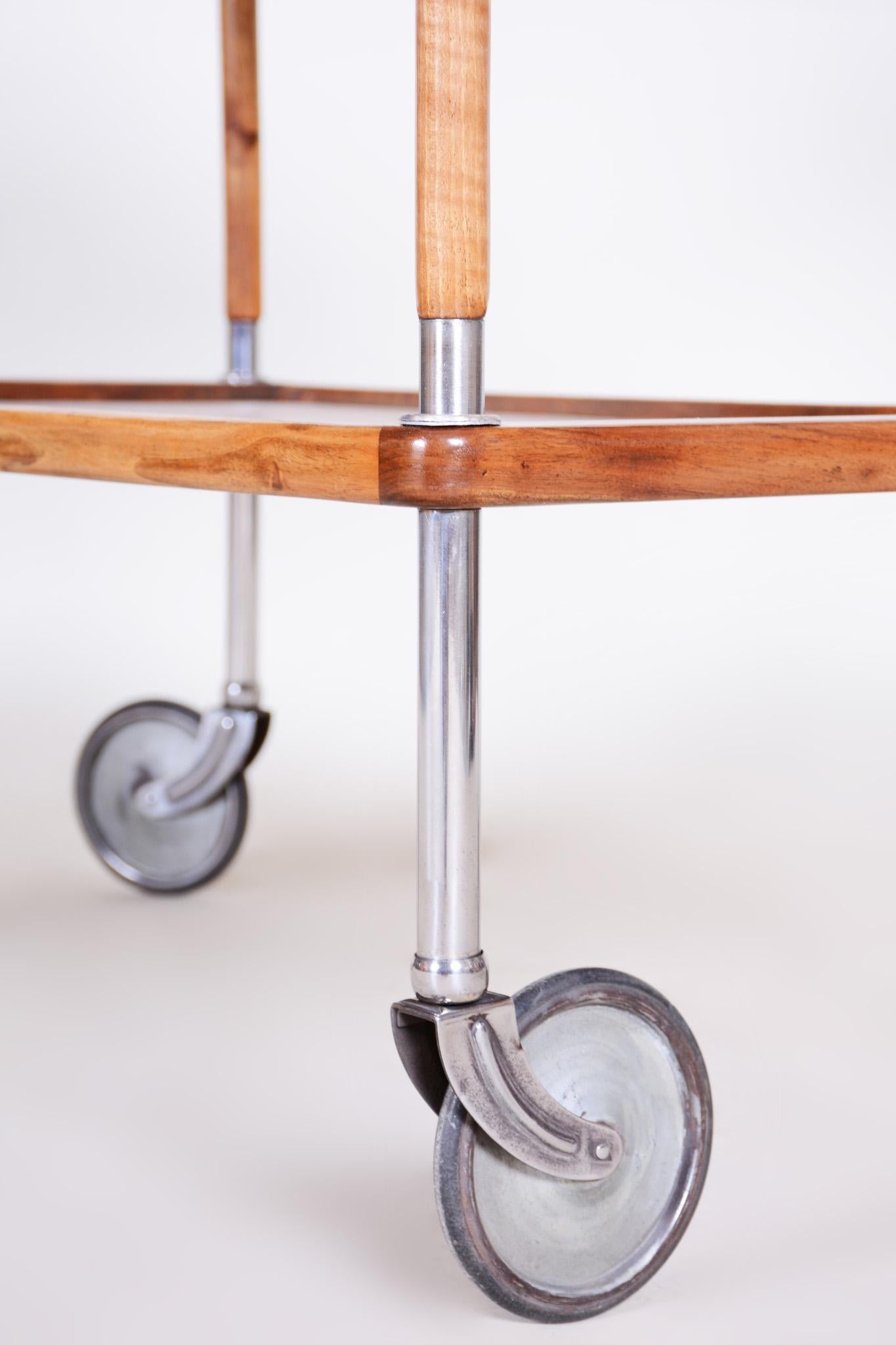 Restored Art Deco Serving Trolley Made in the 1930s by Thonet, Walnut and Steel For Sale 4