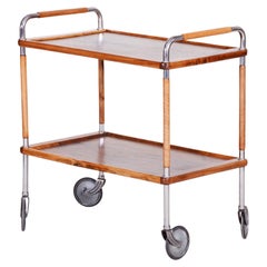 Vintage Restored Art Deco Serving Trolley Made in the 1930s by Thonet, Walnut and Steel