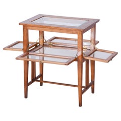 Restored Art Deco Serving Trolley, Walnut, Faceted Glass, Czech, 1920s