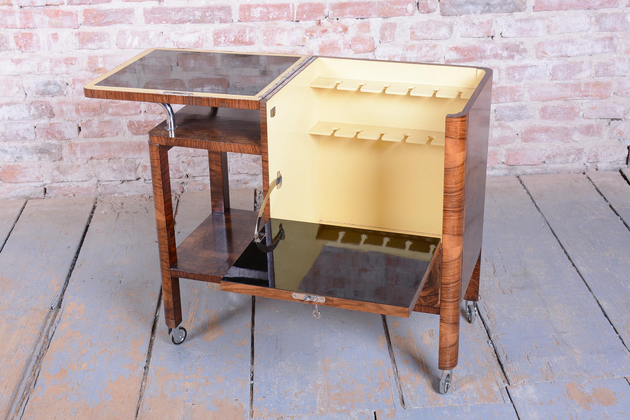 Restored Art Deco Serving Trolley, Walnut, Repolished, Czech, 1920s For Sale 5