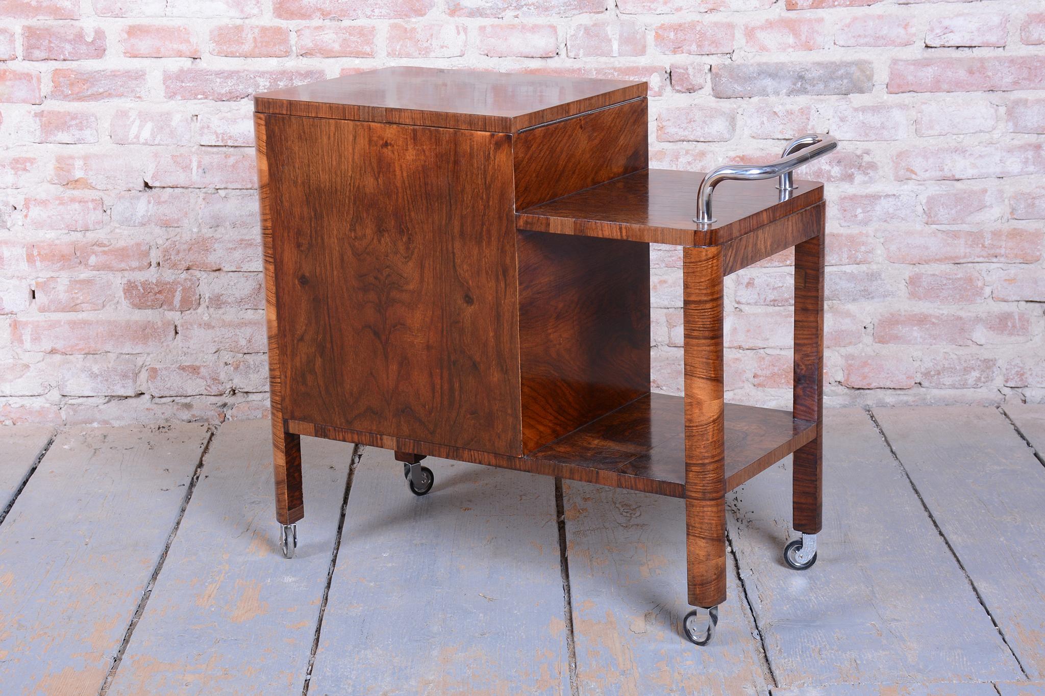 Restored Art Deco Serving Trolley, Walnut, Repolished, Czech, 1920s For Sale 12