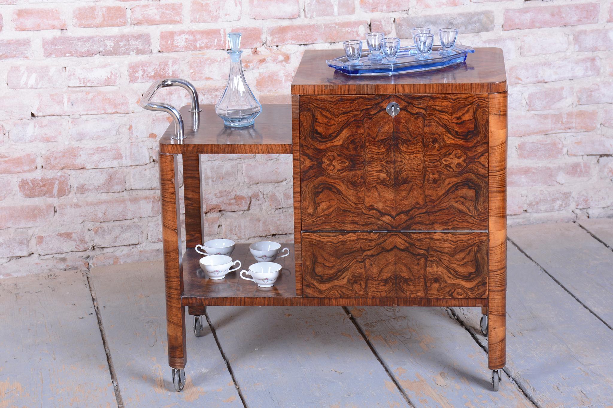 Restored Art Deco Serving Trolley, Walnut, Repolished, Czech, 1920s For Sale 13