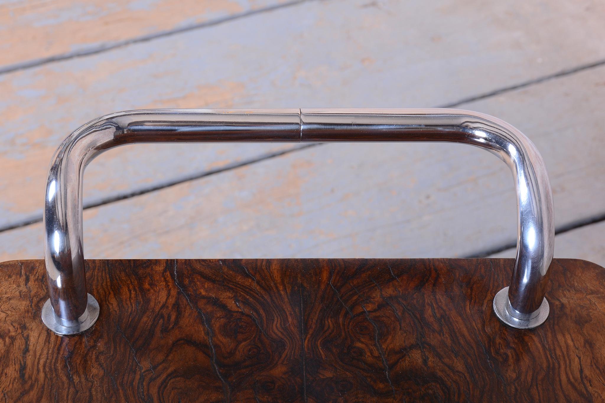 Restored Art Deco Serving Trolley, Walnut, Repolished, Czech, 1920s For Sale 1
