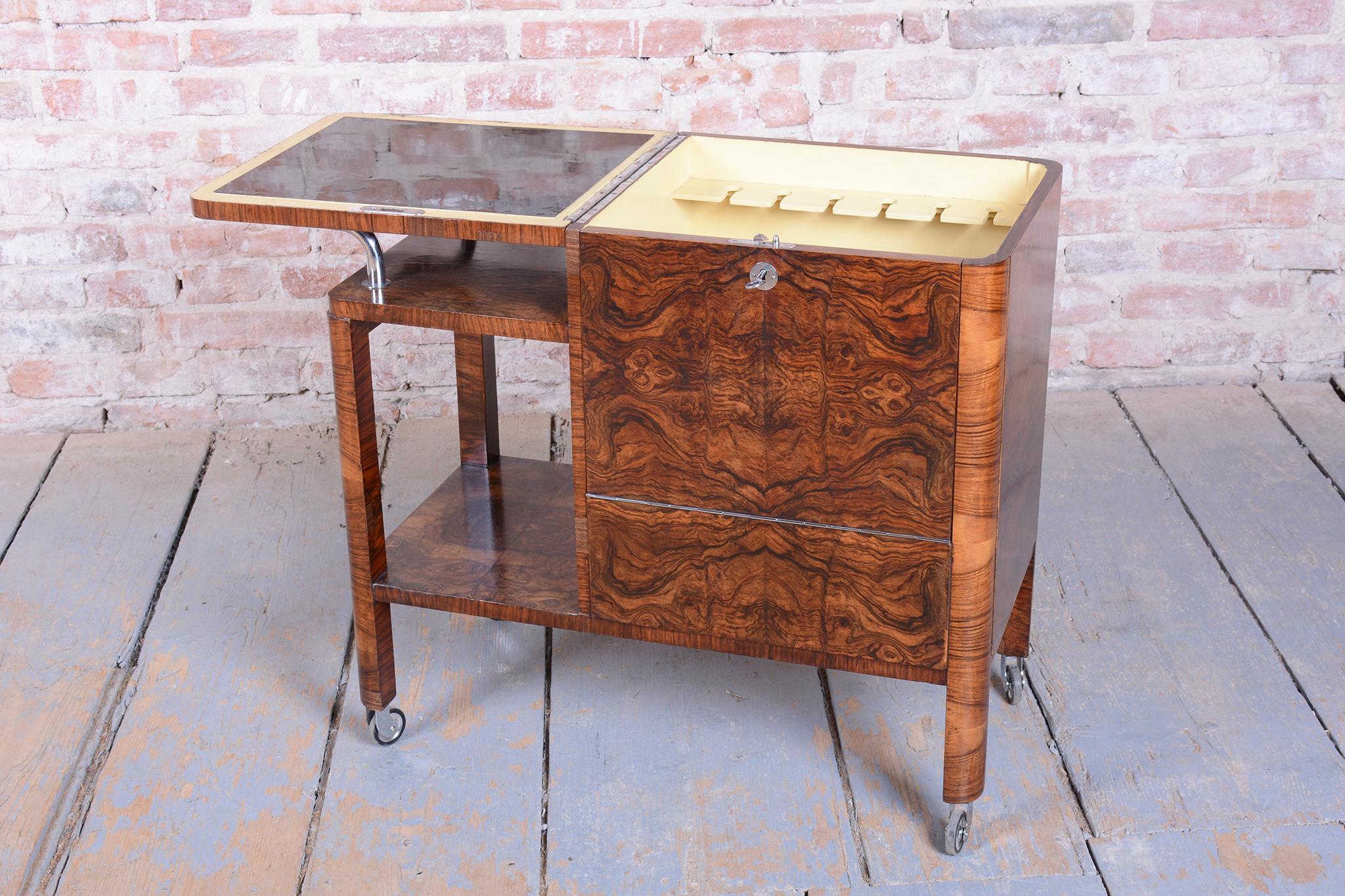 Restored Art Deco Serving Trolley, Walnut, Repolished, Czech, 1920s For Sale 4