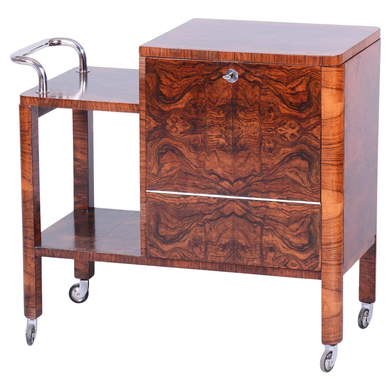 Restored Art Deco Serving Trolley, Walnut, Repolished, Czech, 1920s