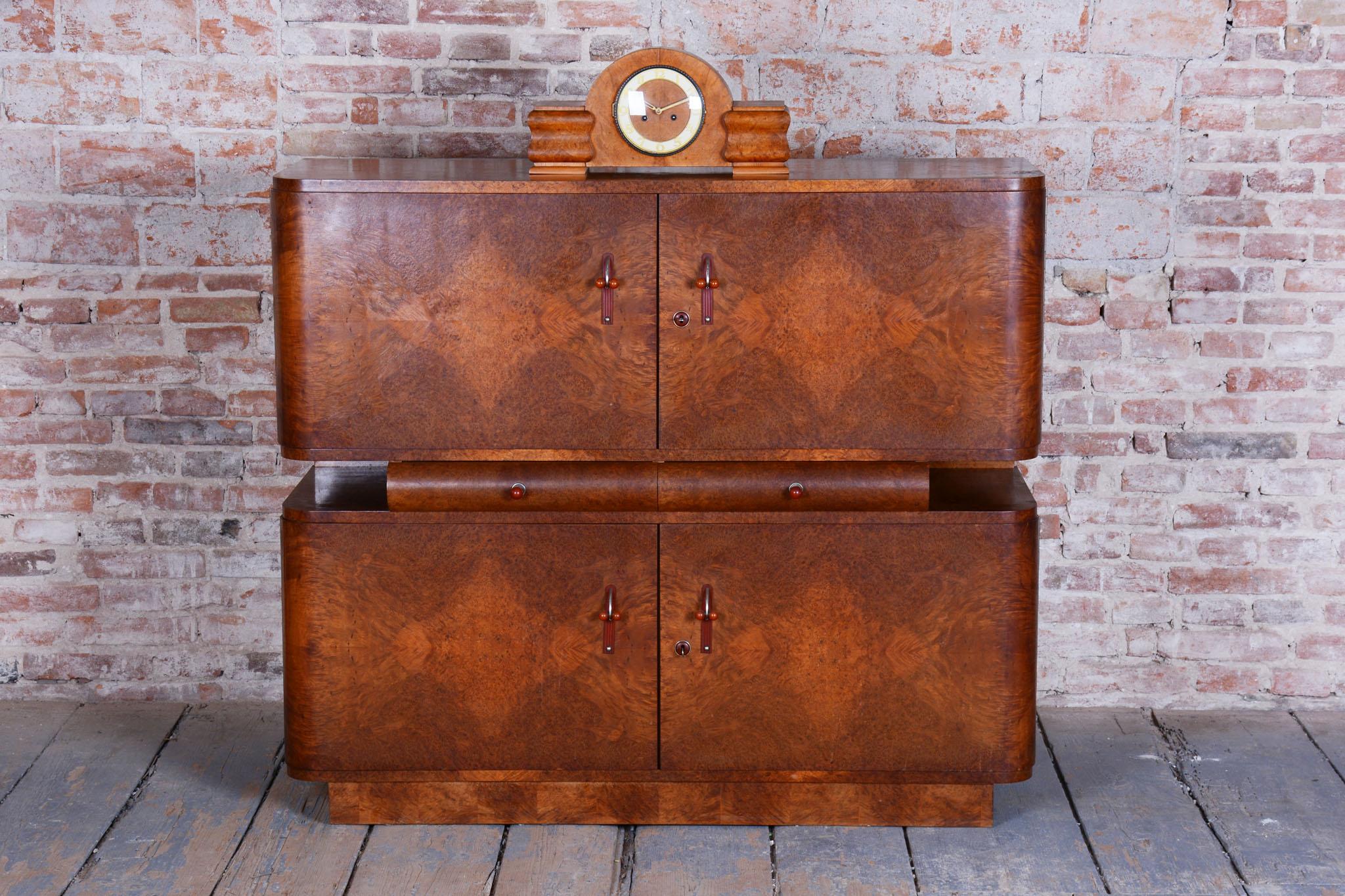 Wood Restored Art Deco Sideboard, by J. Halabala, UP Zavody, Mahogany, Czech, 1920s For Sale