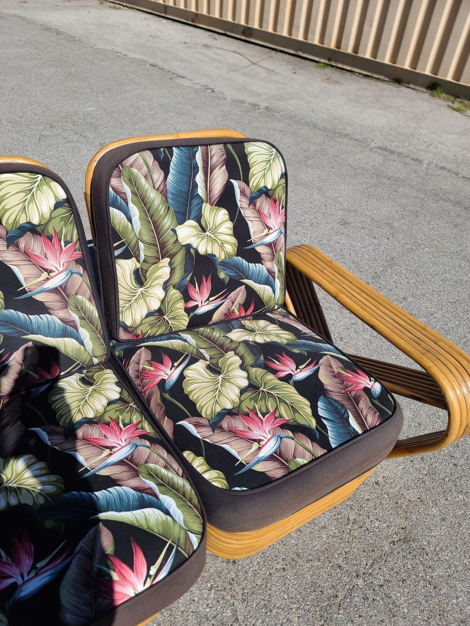 Paire de canapés et de chaises longues en rotin à six brins Art déco restaurés en vente 2