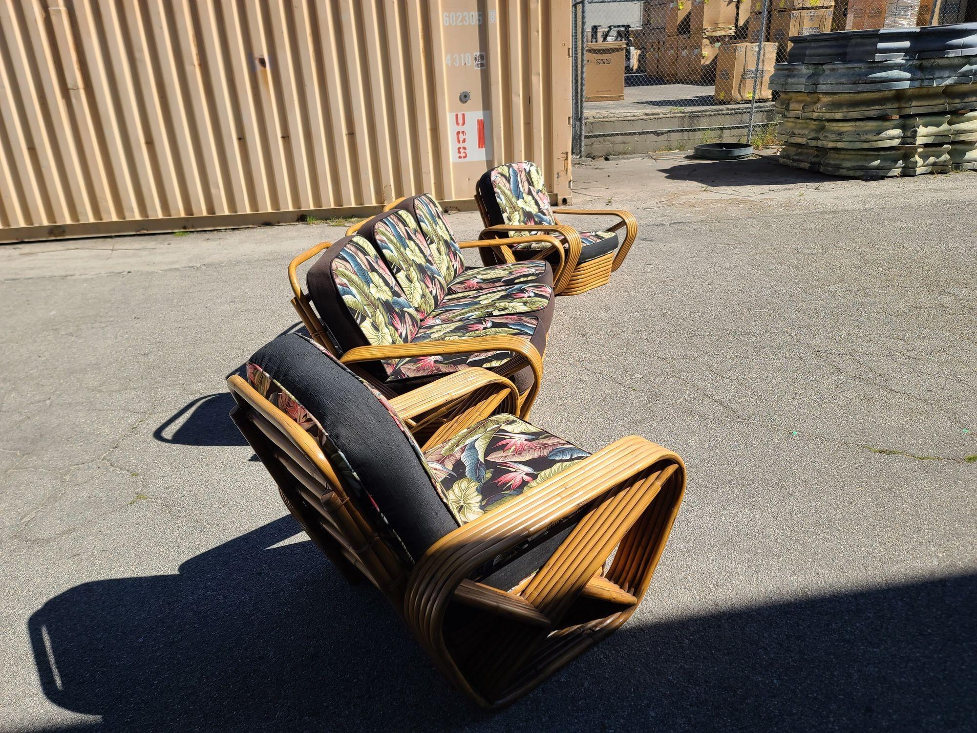 Paire de canapés et de chaises longues en rotin à six brins Art déco restaurés en vente 3