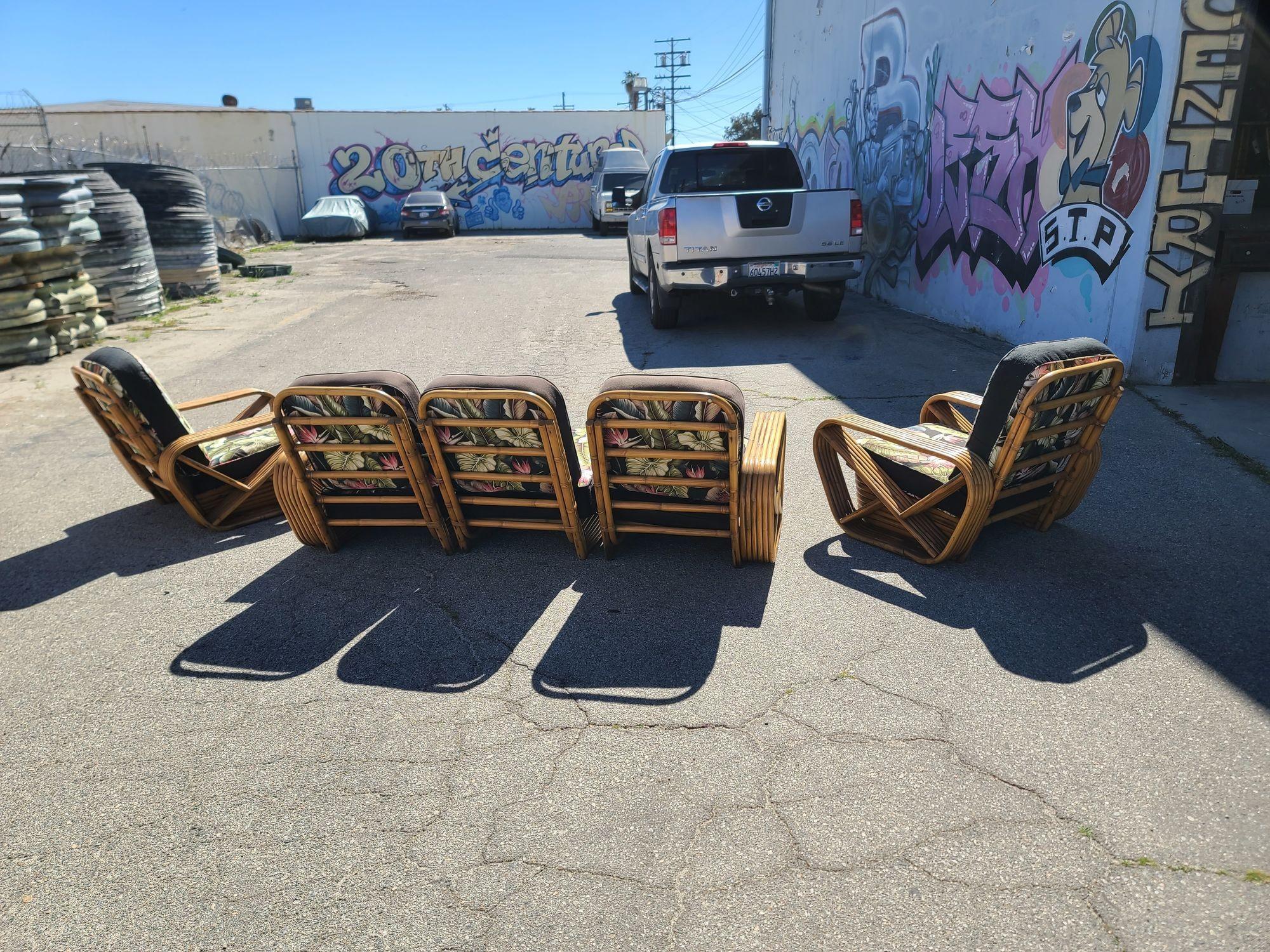 Paire de canapés et de chaises longues en rotin à six brins Art déco restaurés en vente 4
