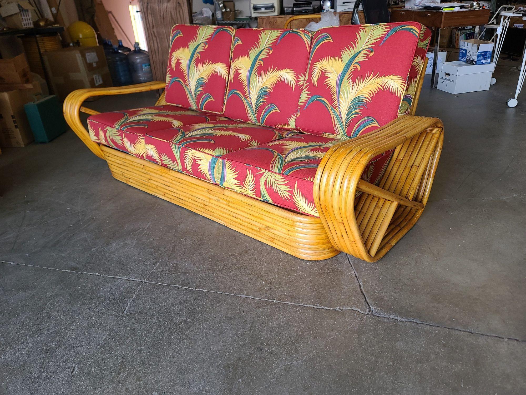 Restored Art Deco SixStrand Rattan Sofa and Lounge Chair Set For Sale