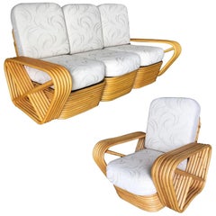 Restored Art Deco Six-Strand Rattan Sofa and Lounge Chair Set