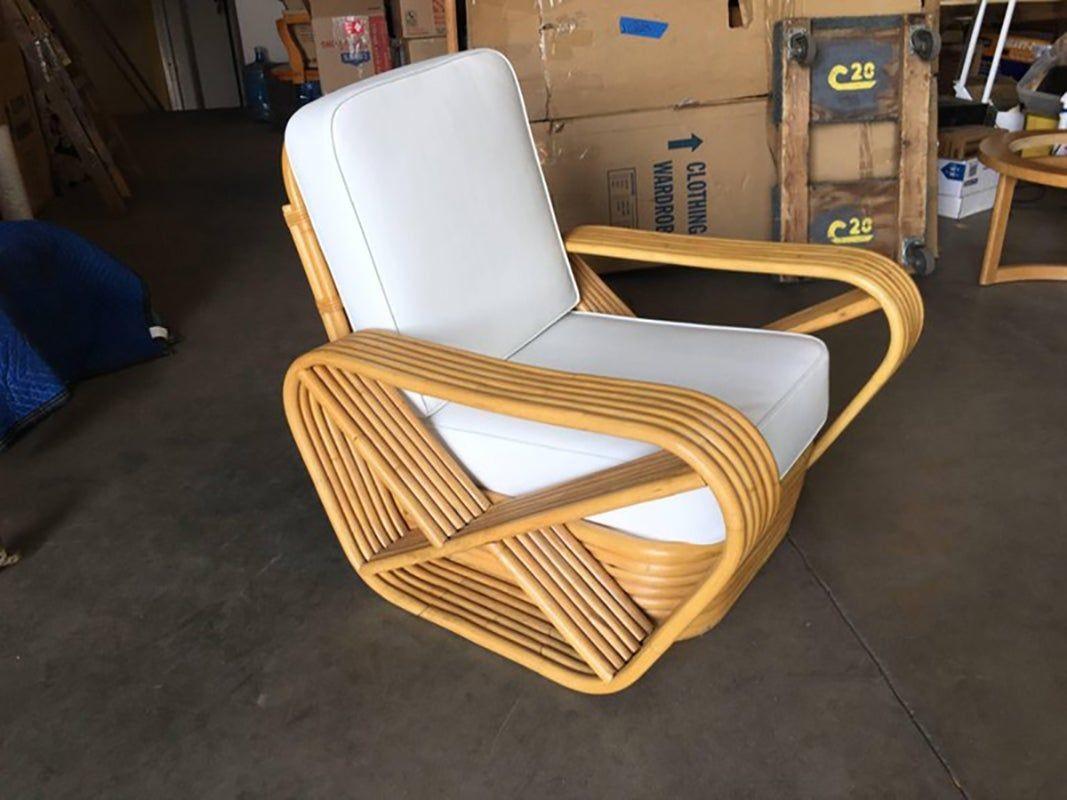 American Restored Art deco Six-Strand Square Pretzel Rattan Lounge chairs, Pair For Sale