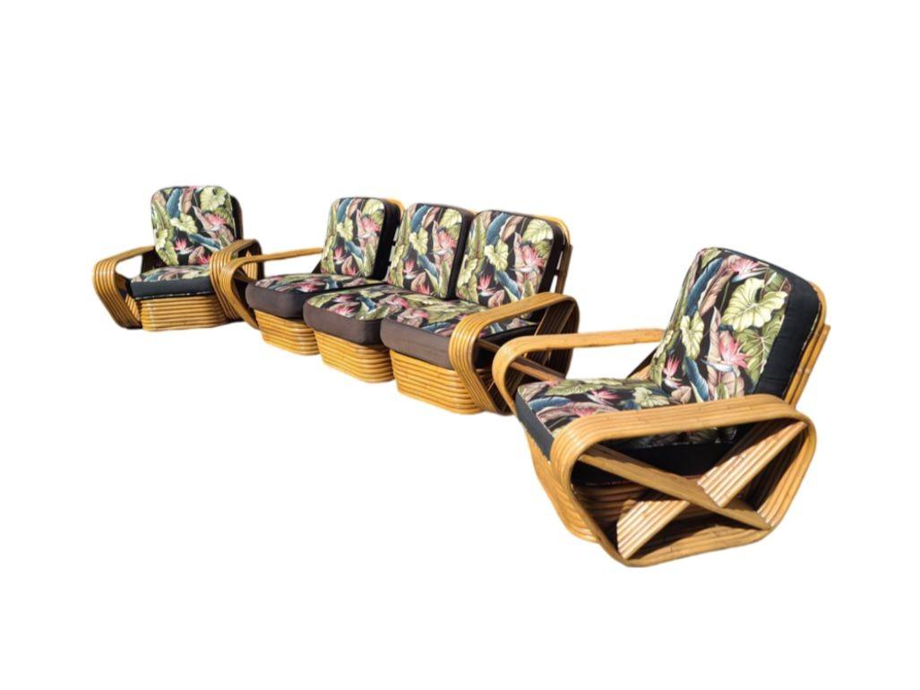 American Restored Art Deco Six-Strand Stacked Rattan Sofa and Lounge ChairLiving Room set For Sale