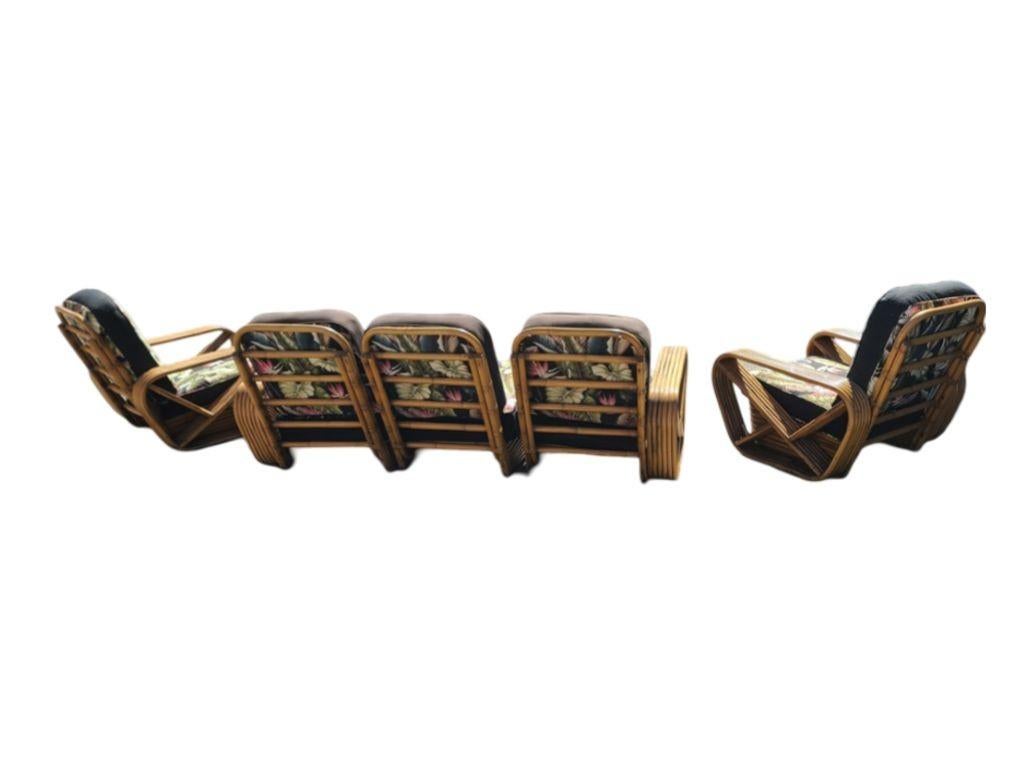 Restored Art Deco Six-Strand Stacked Rattan Sofa and Lounge ChairLiving Room set In Excellent Condition For Sale In Van Nuys, CA