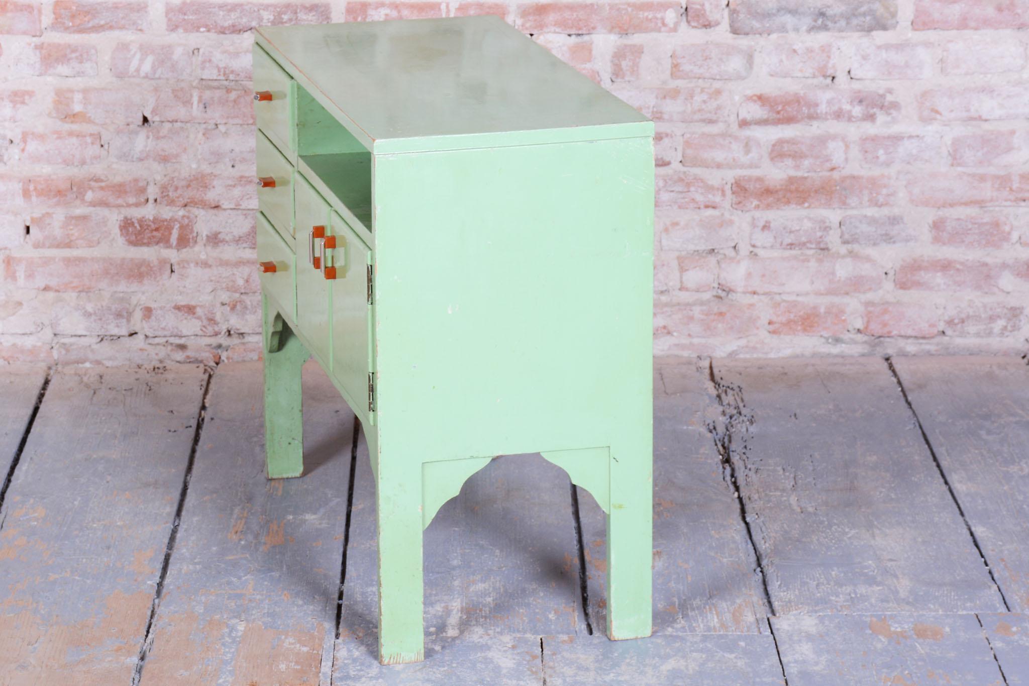 Restored Art Deco Small Cabinet, Spruce, Paint, Revived Polish, Czech, 1920s For Sale 5