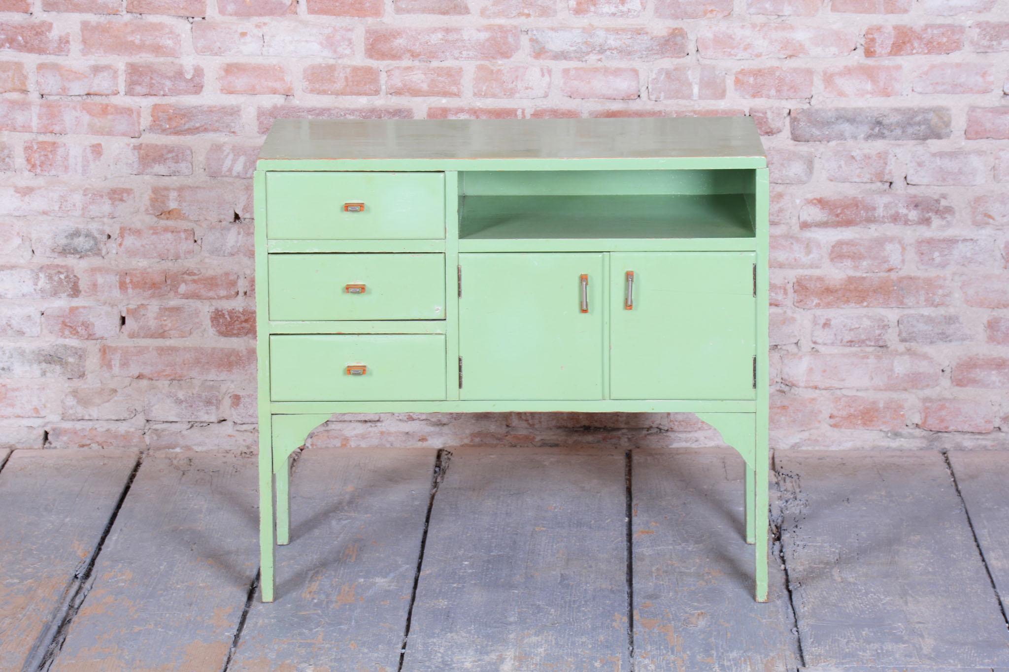 Restored Art Deco Small Cabinet, Spruce, Paint, Revived Polish, Czech, 1920s In Good Condition For Sale In Brandys nad Labem, Středočeský kraj