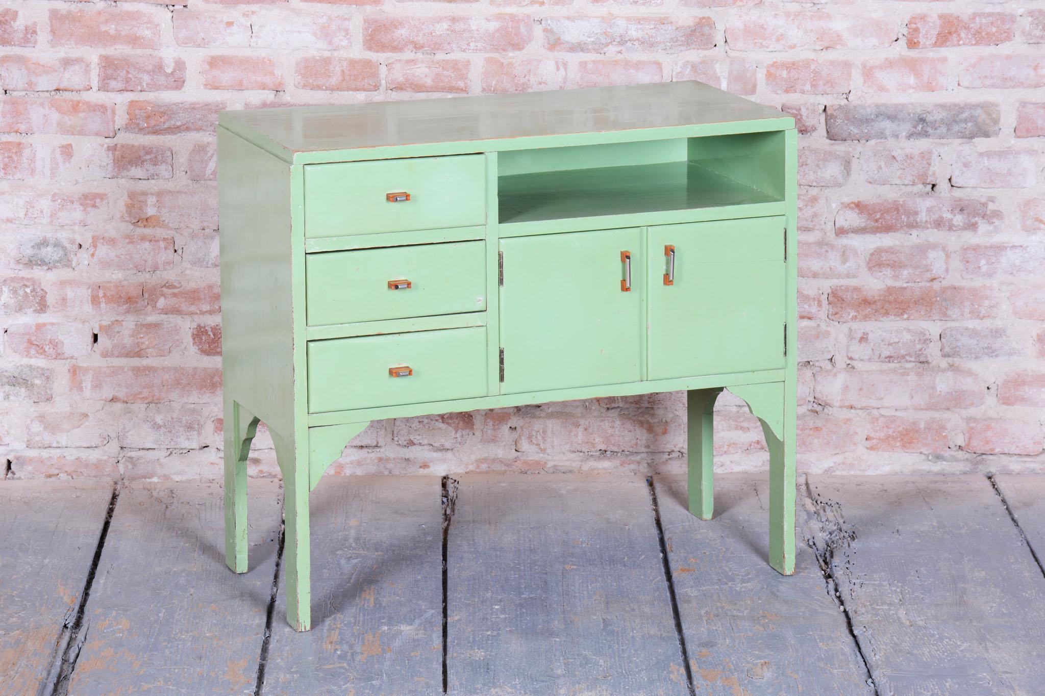 Early 20th Century Restored Art Deco Small Cabinet, Spruce, Paint, Revived Polish, Czech, 1920s For Sale