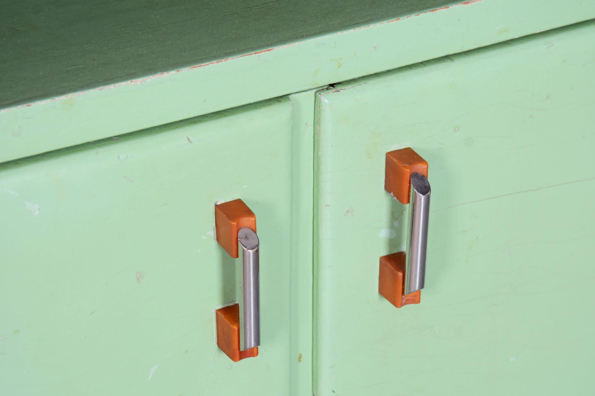 Restored Art Deco Small Cabinet, Spruce, Paint, Revived Polish, Czech, 1920s For Sale 2